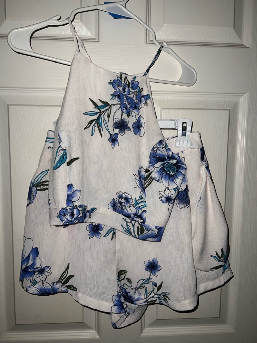 Lush White Floral Crop Top & Mini Skirt Set